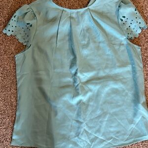 SHEIN Sky Blue Eyelet Sleeve Blouse